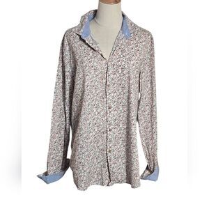 United Colors Of Benneton Vintage Floral With Blue Cuffs Button Down Shirt